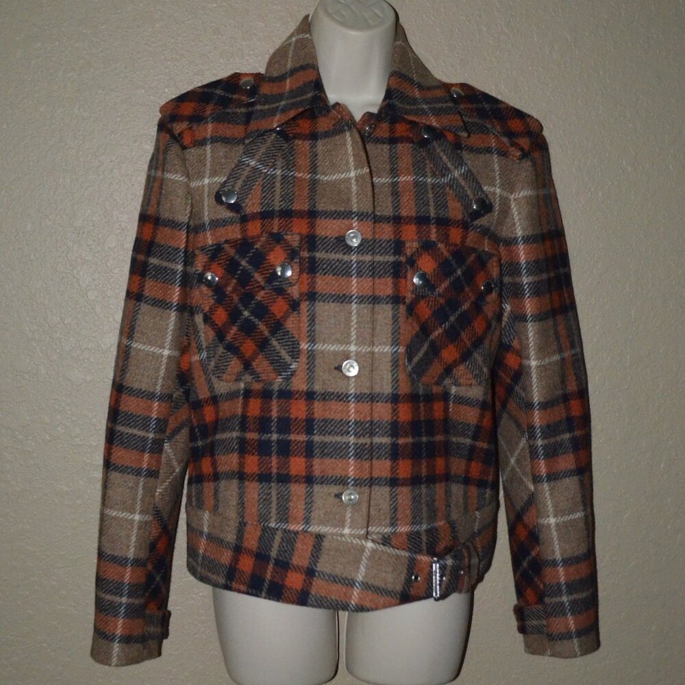 NWOT $1250 Sz 38 6 Small Barbara Bui Orange Blue Plaid Wool Jacket
